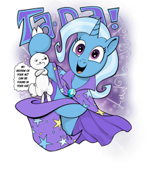 Size: 2271x2684 | Tagged: safe, alternate version, artist:andypriceart, artist:brunursus, derpibooru import, angel bunny, trixie, pony, unicorn, angel is a bunny bastard, angel is not amused, bunny out of the hat, cape, clothes, hat, magic, magic trick, simple background, solo, thought bubble, transparent background, trixie's cape, trixie's hat, unamused, vector