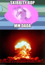 Size: 500x731 | Tagged: safe, derpibooru import, edit, edited screencap, screencap, twilight sparkle, pony, unicorn, the cutie mark chronicles, explosion, female, filly, imgflip, meme, misspelling, skibidi bop mm dada