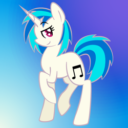 Size: 750x750 | Tagged: safe, artist:nyanpegasus, derpibooru import, dj pon-3, vinyl scratch, pony, unicorn, abstract background, eyelashes, horn, raised hoof, raised leg, smiling, solo