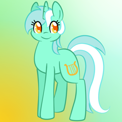 Size: 750x750 | Tagged: safe, artist:nyanpegasus, derpibooru import, lyra heartstrings, pony, unicorn, abstract background, eyelashes, horn, smiling, solo