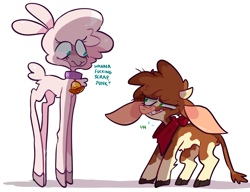 Size: 3643x2797 | Tagged: safe, derpibooru import, arizona cow, pom lamb, cow, them's fightin' herds, frown, lamp, nervous, shadow, simple background, size difference, tall, vulgar, white background