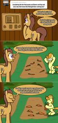 Size: 1280x2680 | Tagged: safe, artist:ladyanidraws, derpibooru import, carrot top, golden harvest, oc, oc:marigold, pony, ask, ask pun, carrot, food