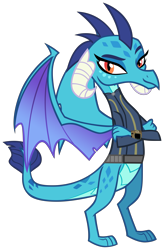 Size: 6186x9450 | Tagged: safe, artist:andoanimalia, artist:ponygamer2020, derpibooru import, princess ember, dragon, fallout equestria, triple threat, absurd resolution, clothes, crossed arms, dragoness, fallout, female, jumpsuit, looking at you, pipboy, simple background, smiling, smiling at you, smirk, solo, transparent background, vault suit, vector