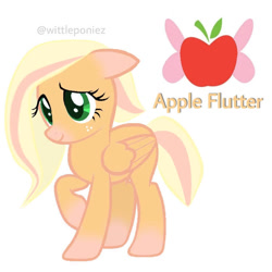 Size: 720x720 | Tagged: safe, artist:wittleponiez, derpibooru import, oc, oc only, pegasus, art, cute, drawing, freckles, magical lesbian spawn, offspring, original art, original character do not steal, parent:applejack, parent:fluttershy, parents:appleshy, simple background, smiling, white background, wings