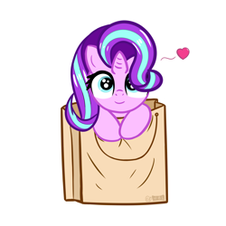 Size: 3402x3402 | Tagged: safe, alternate version, artist:cxynbl, derpibooru import, starlight glimmer, pony, unicorn, bag, cute, female, glimmerbetes, mare, pony in a bag, solo