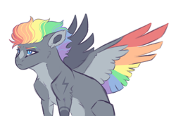 Size: 4000x2634 | Tagged: safe, artist:venommocity, derpibooru import, oc, oc:greywind, pegasus, pony, colored wings, female, magical lesbian spawn, mare, multicolored wings, offspring, parent:clear sky, parent:rainbow dash, simple background, solo, white background, wings