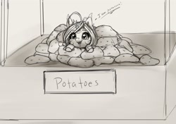 Size: 4000x2820 | Tagged: safe, artist:miokomata, derpibooru import, oc, oc only, oc:dazzling talents, alicorn, pony, cute, female, food, grayscale, mare, micro, monochrome, ocbetes, potato, solo