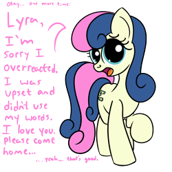 Size: 2000x2000 | Tagged: safe, artist:dafiltafish, derpibooru import, bon bon, sweetie drops, earth pony, dialogue, implied mirror, repetition, simple background, solo, talking to herself, transparent background