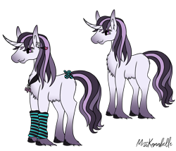 Size: 2336x2000 | Tagged: safe, artist:misskanabelle, derpibooru import, oc, oc only, pony, unicorn, chest fluff, crack ship offspring, curved horn, ear fluff, ears, female, hoof fluff, horn, jewelry, leg warmers, magical lesbian spawn, mare, necklace, offspring, parent:inky rose, parent:princess celestia, signature, simple background, solo, transparent background, unicorn oc