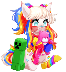 Size: 2348x2532 | Tagged: safe, artist:ohhoneybee, derpibooru import, oc, pony, creeper, female, mare, plushie, simple background, solo, teddy bear, transparent background