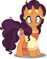 Size: 1280x1598 | Tagged: safe, artist:vector-brony, derpibooru import, saffron masala, pony, unicorn, clothes, female, looking at you, mare, shocked, simple background, solo, transparent background, vector