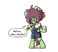 Size: 1200x1080 | Tagged: safe, artist:spheedc, derpibooru import, oc, oc:watermelon success, anthro, baseball bat, clothes, english, female, filly, tomboy, vulgar