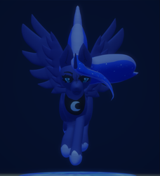 Size: 791x867 | Tagged: safe, artist:nootaz, derpibooru import, princess luna, alicorn, pony, 3d, flying, looking at you, paint 3d, simple background, solo, spread wings