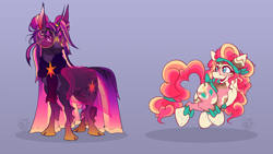 Size: 3840x2160 | Tagged: safe, artist:mario-wolfe, derpibooru import, pinkie pie, twilight sparkle, unicorn twilight, earth pony, unicorn, alternate design, alternate hairstyle, redesign, simple background