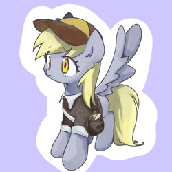 Size: 1200x1200 | Tagged: safe, artist:770nanao15, derpibooru import, derpy hooves, pegasus, pony, cute, derpabetes, female, letter, mailmare, mailmare uniform, mare, satchel, solo, spread wings, wings