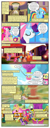 Size: 612x1552 | Tagged: safe, artist:newbiespud, derpibooru import, edit, edited screencap, screencap, big macintosh, chelsea porcelain, derpy hooves, dizzy twister, doctor whooves, fluttershy, geri, granny smith, mr. waddle, orange swirl, pinkie pie, rainbow dash, rarity, sea swirl, seafoam, spike, steamer, twilight sparkle, unicorn twilight, dragon, earth pony, pegasus, pony, unicorn, comic:friendship is dragons, it's about time, the cutie re-mark, bipedal, cerise sunrise, comic, dialogue, eyelashes, eyes closed, female, glowing horn, hat, high note, horn, hot air balloon, hourglass, intro, magic, male, mare, outdoors, party cannon, royal guard, screencap comic, stallion, sun hat, telekinesis, train, wings