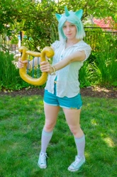 Size: 822x1242 | Tagged: safe, derpibooru import, lyra heartstrings, human, clothes, converse, cosplay, costume, everfree northwest, everfree northwest 2015, harp, irl, irl human, musical instrument, photo, shoes, shorts, sneakers