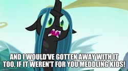 Size: 888x499 | Tagged: safe, derpibooru import, edit, edited screencap, screencap, queen chrysalis, season 6, to where and back again, caption, image macro, scooby doo, sharp teeth, teeth, text