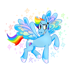 Size: 1038x964 | Tagged: safe, artist:jyoeyj, derpibooru import, rainbow dash, pegasus, alternate design, alternate hairstyle, rainbow eyes, solo, stars