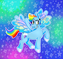 Size: 1038x964 | Tagged: safe, alternate version, artist:jyoeyj, derpibooru import, rainbow dash, pegasus, alternate design, alternate hairstyle, rainbow eyes, stars