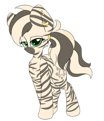 Size: 1588x1848 | Tagged: safe, artist:k-kopp, derpibooru import, oc, oc:mayumi, zebra, cutie mark, female, hair ring, jewelry, looking at you, no source available, piercing, ring, standing, stripes