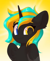 Size: 843x1024 | Tagged: safe, artist:kebchach, derpibooru import, oc, oc only, alicorn, pony, chest fluff, explicit source, heterochromia, looking at you, smiling, solo