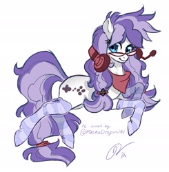 Size: 2468x2522 | Tagged: safe, artist:opalacorn, derpibooru import, oc, oc only, oc:cinnabyte, earth pony, pony, clothes, glasses, headset, looking at you, smiling, socks, solo, striped socks, thigh highs