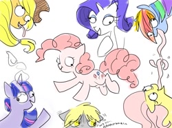 Size: 1331x989 | Tagged: safe, artist:opalacorn, derpibooru import, applejack, derpy hooves, fluttershy, pinkie pie, rainbow dash, rarity, twilight sparkle, earth pony, pony, unicorn, derp, ears, floppy ears, mane six, sketch, tongue, tongue out, wat