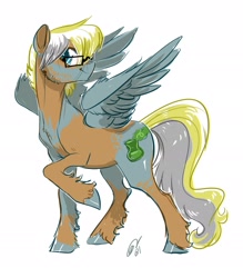 Size: 2392x2734 | Tagged: safe, artist:opalacorn, derpibooru import, oc, oc only, pegasus, glasses, looking at you, smiling, solo, spread wings, unshorn fetlocks, wings