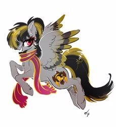 Size: 3264x3558 | Tagged: safe, artist:opalacorn, derpibooru import, oc, oc only, pegasus, pony, chest fluff, clothes, flying, looking at you, scarf, solo, spread wings, wings