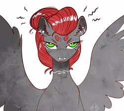 Size: 3264x2937 | Tagged: safe, artist:opalacorn, derpibooru import, oc, oc only, oc:void, pegasus, pony, ear piercing, earring, jewelry, looking at you, piercing, solo, spread wings, unamused, wings