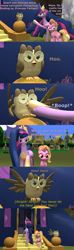 Size: 1920x6480 | Tagged: safe, artist:red4567, derpibooru import, luster dawn, princess twilight 2.0, twilight sparkle, twilight sparkle (alicorn), alicorn, the last problem, 3d, boop, comic, older, older twilight, owlowiscious jr., parent:owlowiscious, source filmmaker, subtitles, the owl house