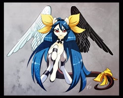 Size: 2048x1638 | Tagged: safe, artist:opalacorn, derpibooru import, pegasus, bow, dizzy, guilty gear, hair bow, looking at you, necktie, solo, spread wings, tail bow, wings