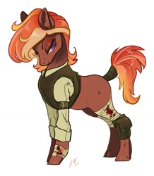 Size: 1540x1769 | Tagged: safe, artist:opalacorn, derpibooru import, oc, oc only, earth pony, pony, bandage, blood, clothes, lidded eyes, looking at you, shirt, solo, tail wrap, vest