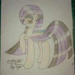 Size: 960x960 | Tagged: safe, artist:phutphitchaya, derpibooru import, oc, oc only, alicorn, pony, alicorn oc, female, horn, mare, raised hoof, raised leg, solo, traditional art, wings