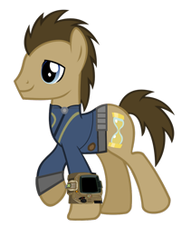 Size: 900x1064 | Tagged: safe, artist:misterlolrus, artist:ponygamer2020, derpibooru import, edit, edited screencap, screencap, doctor whooves, earth pony, pony, fallout equestria, clothes, fallout, jumpsuit, male, not a vector, pipboy, simple background, solo, stallion, transparent background, vault suit, vector, walking