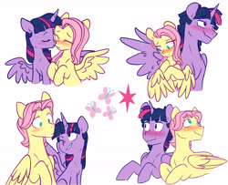 Size: 6000x4867 | Tagged: safe, artist:chub-wub, derpibooru import, butterscotch, dusk shine, fluttershy, twilight sparkle, twilight sparkle (alicorn), alicorn, pegasus, pony, blushing, buttershine, cute, duskshy, eyes closed, female, gay, half r63 shipping, hug, lesbian, male, mare, nuzzling, one eye closed, raised hoof, raised leg, rule 63, shipping, shyabetes, simple background, stallion, straight, twiabetes, twiscotch, twishy, white background, winghug, wings, wink