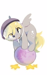 Size: 1324x2160 | Tagged: safe, artist:apple_nettle, derpibooru import, derpy hooves, pegasus, pony, :p, balancing, cutie mark, derpfest, female, helmet, mare, mare in the moon, moon, simple background, solo, space helmet, spread wings, stars, tangible heavenly object, tongue, tongue out, white background, wings