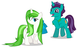 Size: 3861x2428 | Tagged: safe, artist:minty root, artist:stormdraws, derpibooru import, oc, oc only, oc:corpulent brony, oc:minty root, pony, unicorn, aroused, bedroom eyes, bow, bowtie, excited, female, male, oc x oc, shipping, show accurate, simple background, straight, transparent background, vector, wet, wet mane