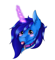 Size: 2000x2200 | Tagged: safe, artist:ginnythequeen, derpibooru import, oc, oc:delly, unicorn, collar, cute, fluffy, magic, solo, tongue, tongue out