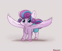 Size: 3210x2660 | Tagged: safe, artist:miokomata, derpibooru import, princess flurry heart, alicorn, pony, baby, baby pony, chest fluff, cute, female, filly, flurrybetes, looking at you, missing horn, simple background, solo, spread wings, wings