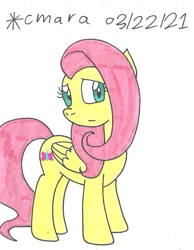 Size: 794x1021 | Tagged: safe, artist:cmara, derpibooru import, fluttershy, pegasus, pony, female, mare, simple background, solo, traditional art, white background
