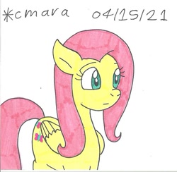 Size: 854x833 | Tagged: safe, artist:cmara, derpibooru import, fluttershy, pegasus, pony, female, mare, simple background, solo, traditional art, white background