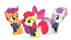 Size: 5360x3008 | Tagged: safe, artist:dashiesparkle, artist:ponygamer2020, derpibooru import, edit, edited screencap, screencap, apple bloom, scootaloo, sweetie belle, earth pony, pegasus, pony, unicorn, fallout equestria, absurd resolution, adorabloom, apple bloom's bow, bow, clothes, cute, cutealoo, cutie mark, cutie mark crusaders, diasweetes, fallout, female, filly, hair bow, jumpsuit, not a vector, pipboy, simple background, solo, the cmc's cutie marks, transparent background, vault suit, vector