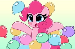 Size: 4096x2710 | Tagged: safe, artist:kittyrosie, derpibooru import, pinkie pie, earth pony, pony, balloon, blushing, cute, diapinkes, digital art, doodle, female, happy, mare, open mouth, smiling, solo