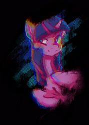 Size: 1600x2264 | Tagged: safe, artist:penny-wren, derpibooru import, twilight sparkle, pony, abstract background, chromatic aberration, female, mare, procreate app, solo, synthwave