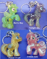 Size: 794x1008 | Tagged: safe, chance-a-lot, merry may, twilight sky, crystal pony, pegasus, pony, crimson gala, glitter pony, keychain, on hind legs, raised hoof, raised leg