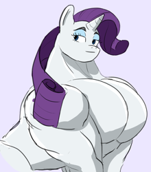 Size: 796x905 | Tagged: artist needed, source needed, safe, derpibooru import, rarity, pony, unicorn, eyeshadow, female, fetish, hyper muscle, makeup, mare, muscle fetish, muscles, muscular female, pecs, ripped rarity, simple background, solo