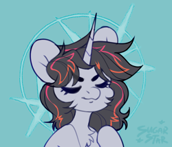 Size: 2328x1996 | Tagged: safe, artist:sugarstar, derpibooru import, oc, pony, unicorn, eyes closed, icon, raised hoof, raised leg, sketch, smiling, solo