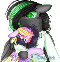 Size: 1552x1603 | Tagged: safe, artist:mediasmile666, derpibooru import, oc, oc only, pegasus, pony, bust, clothes, colored wings, duo, ears, female, floppy ears, jewelry, male, mare, pendant, simple background, stallion, sweater, transparent background, wings